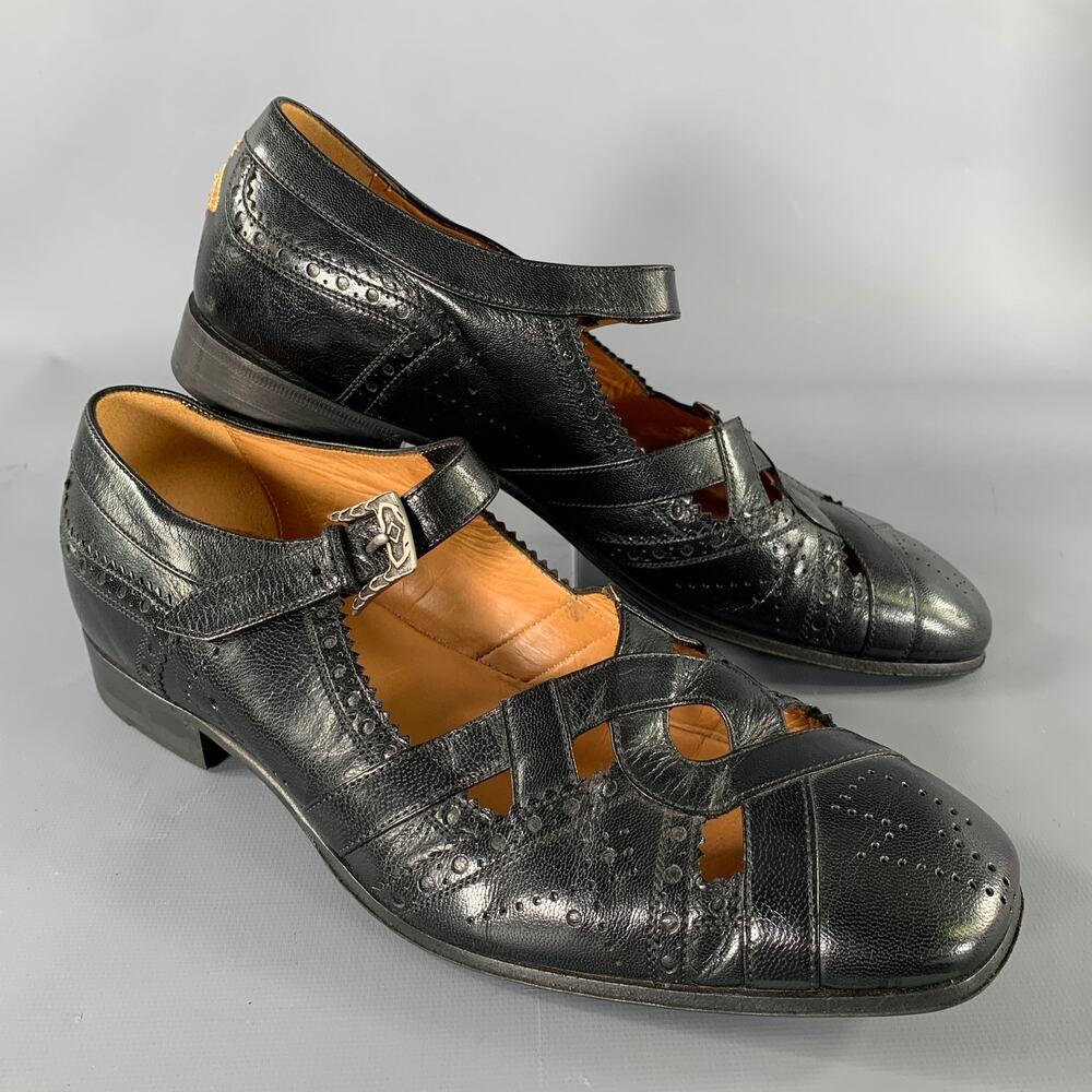 GUCCI Size 9 Black Thesis Queercore Leather Loafer Sandals